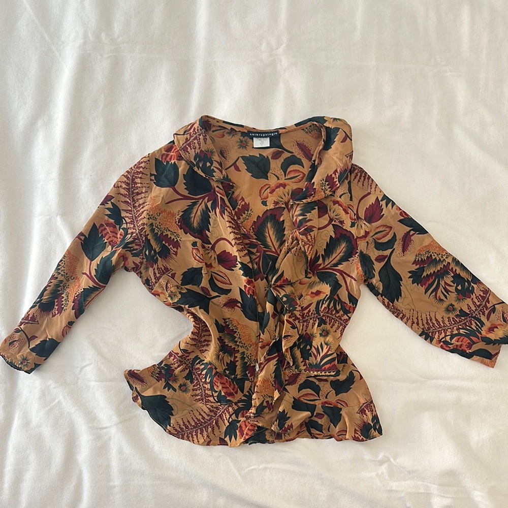 Vintage Anthropologie 100% Silk Floral Top